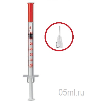 Шприц 1мл инсулиновый U-40 (100 шт) с интегрированной иглой 29G 1/2" (0.32x13mm) , Vogt Medical Германия