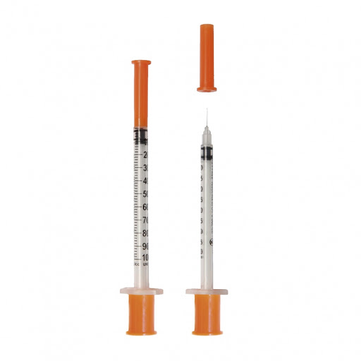 Шприц 1 мл инсулиновый U100 (100 шт) трехкомпонентный с интегрированной (несъемной)  иглой   29 G  ½" (0,32 x 13 мм), Vogt Medical