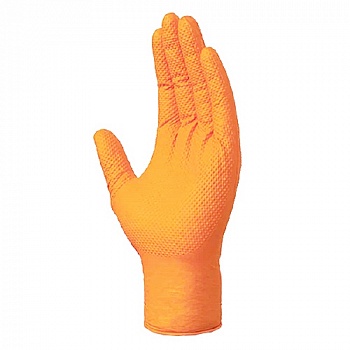 Оранжевые нитриловые перчатки. Высокопрочные с ярко выраженной ромбовидной текстурой.