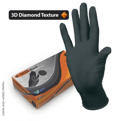 Черные нитриловые перчатки повышенной прочности с ромбовидной текстурой
